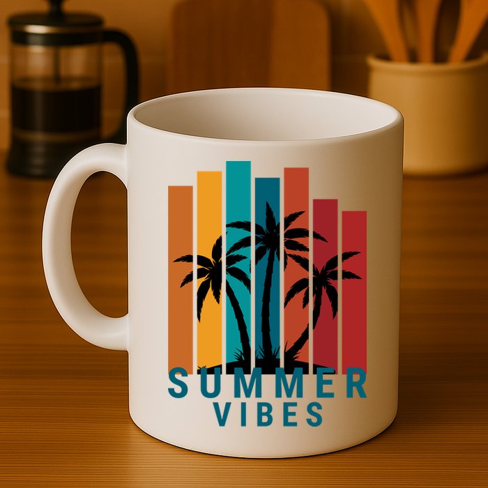 Summer Vibes Retro Palm Tree Coffee Mug