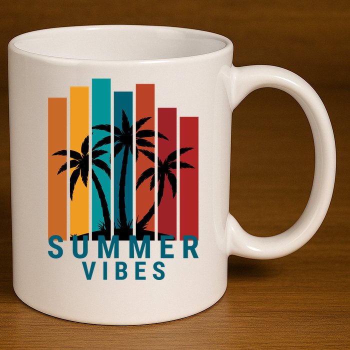 Summer Vibes Retro Palm Tree 11oz C Handle Ceramic Mug