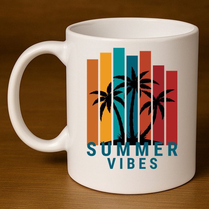 Summer Vibes Retro Palm Tree 11oz C Handle Ceramic Mug