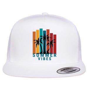 Summer Vibes Retro Palm Tree Flat Bill Trucker Hat