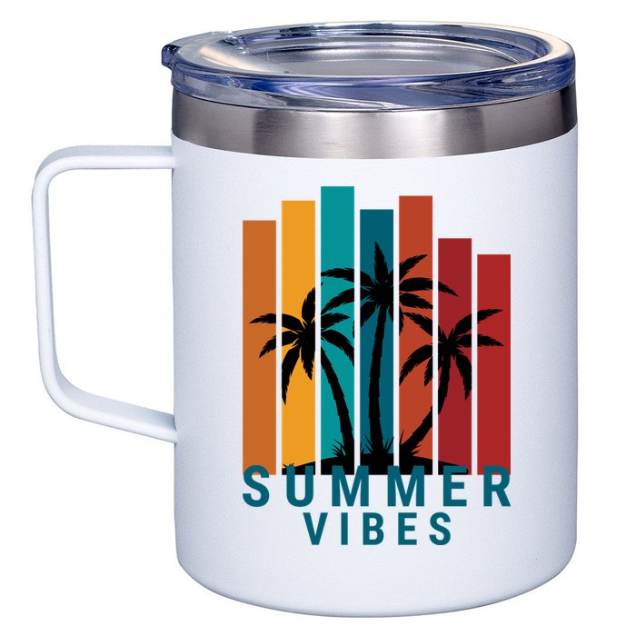 Summer Vibes Retro Palm Tree 12oz Stainless Steel Coffee Mug