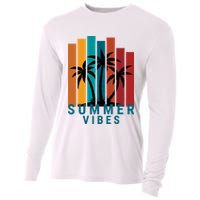 Summer Vibes Retro Palm Tree Cooling Performance Long Sleeve Crew