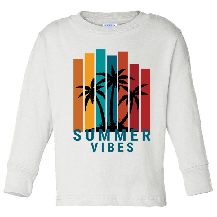 Summer Vibes Retro Palm Tree Toddler Long Sleeve Shirt