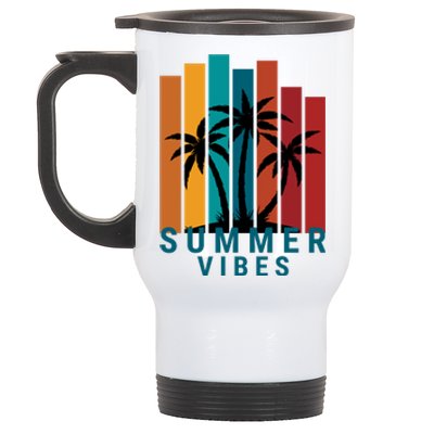 Summer Vibes Retro Palm Tree Stainless Steel Travel Mug