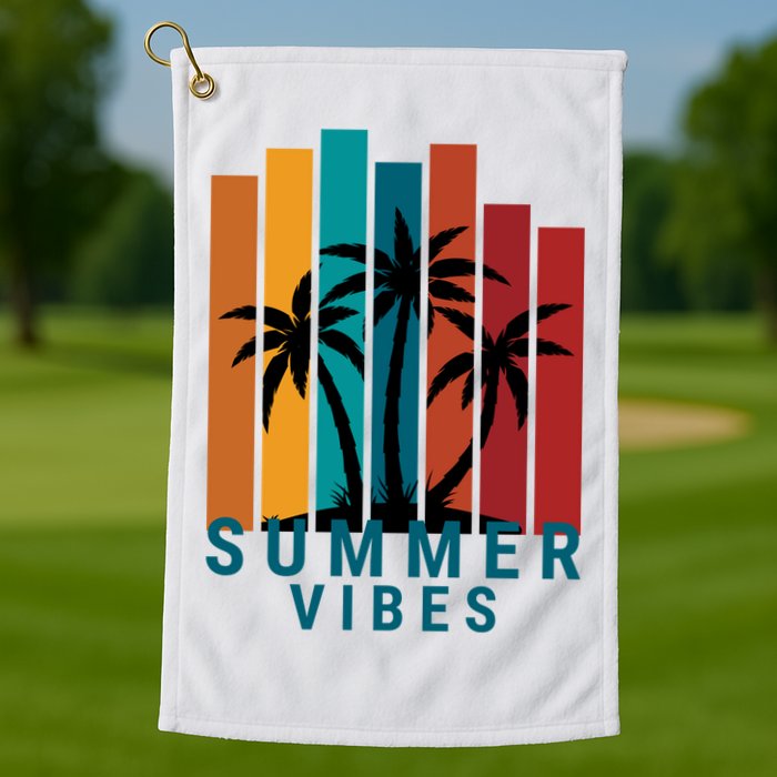 Summer Vibes Retro Palm Tree Golf Towel