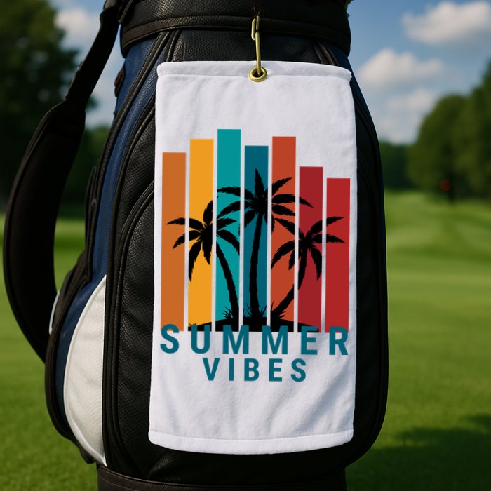 Summer Vibes Retro Palm Tree Golf Towel