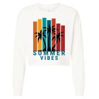 Summer Vibes Retro Palm Tree Cropped Pullover Crew
