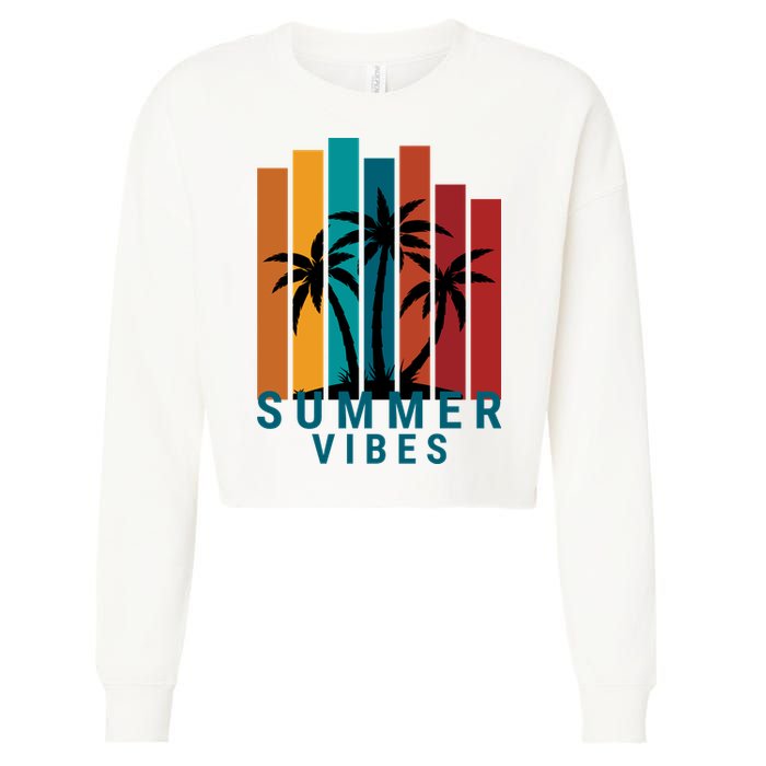 Summer Vibes Retro Palm Tree Cropped Pullover Crew