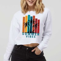 Summer Vibes Retro Palm Tree Cropped Pullover Crew