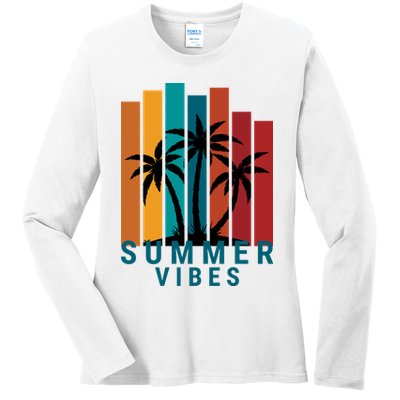 Summer Vibes Retro Palm Tree Ladies Long Sleeve Shirt
