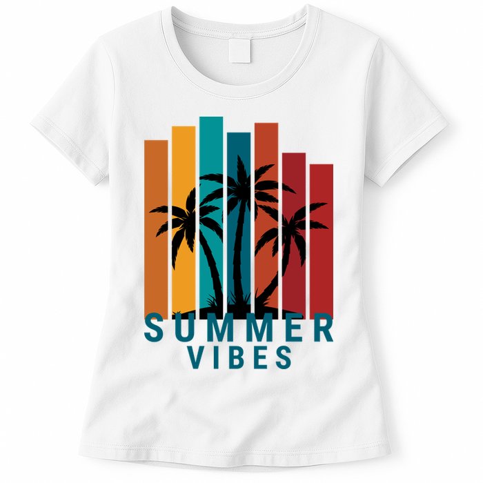 Summer Vibes Retro Palm Tree Womens T-Shirt