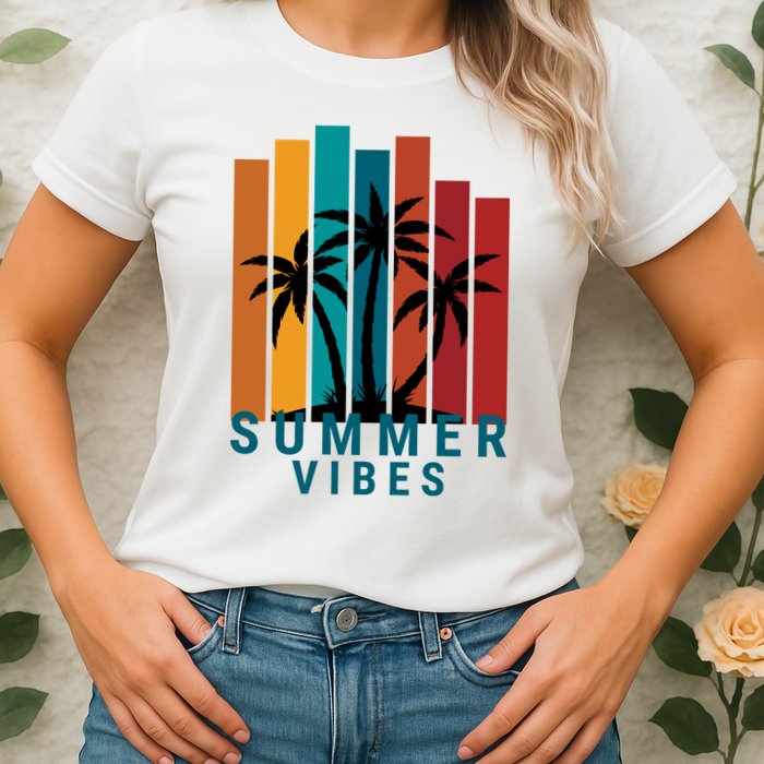 Summer Vibes Retro Palm Tree Womens T-Shirt