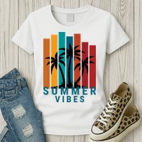 Summer Vibes Retro Palm Tree Womens T-Shirt