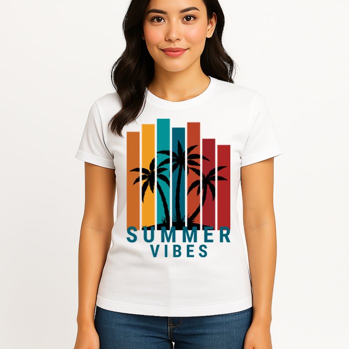 Summer Vibes Retro Palm Tree Womens T-Shirt