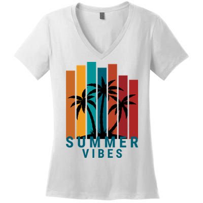 Summer Vibes Retro Palm Tree Women's V-Neck T-Shirt