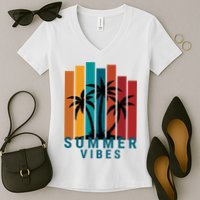Summer Vibes Retro Palm Tree Women's V-Neck T-Shirt
