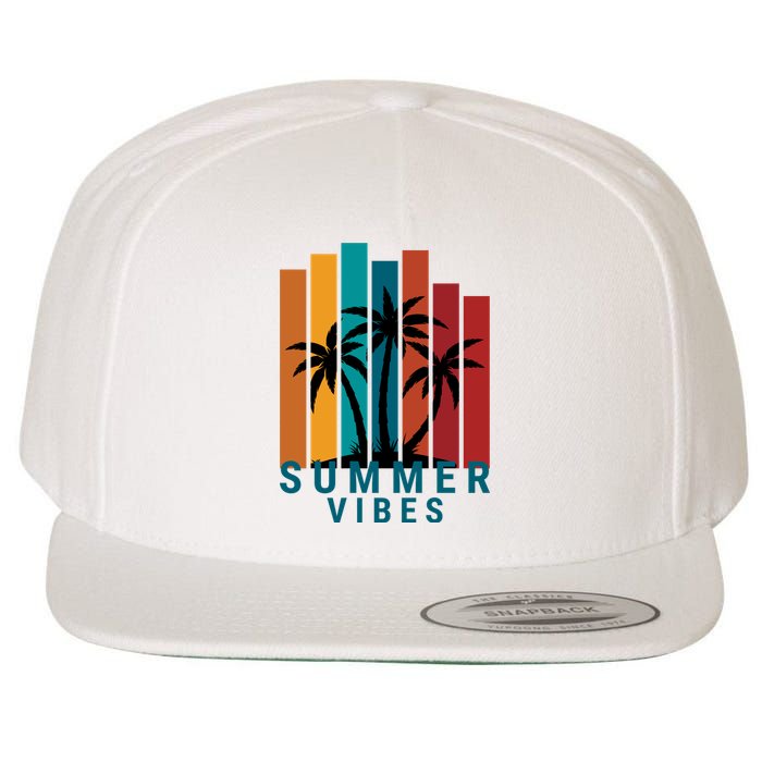 Summer Vibes Retro Palm Tree Wool Snapback Cap