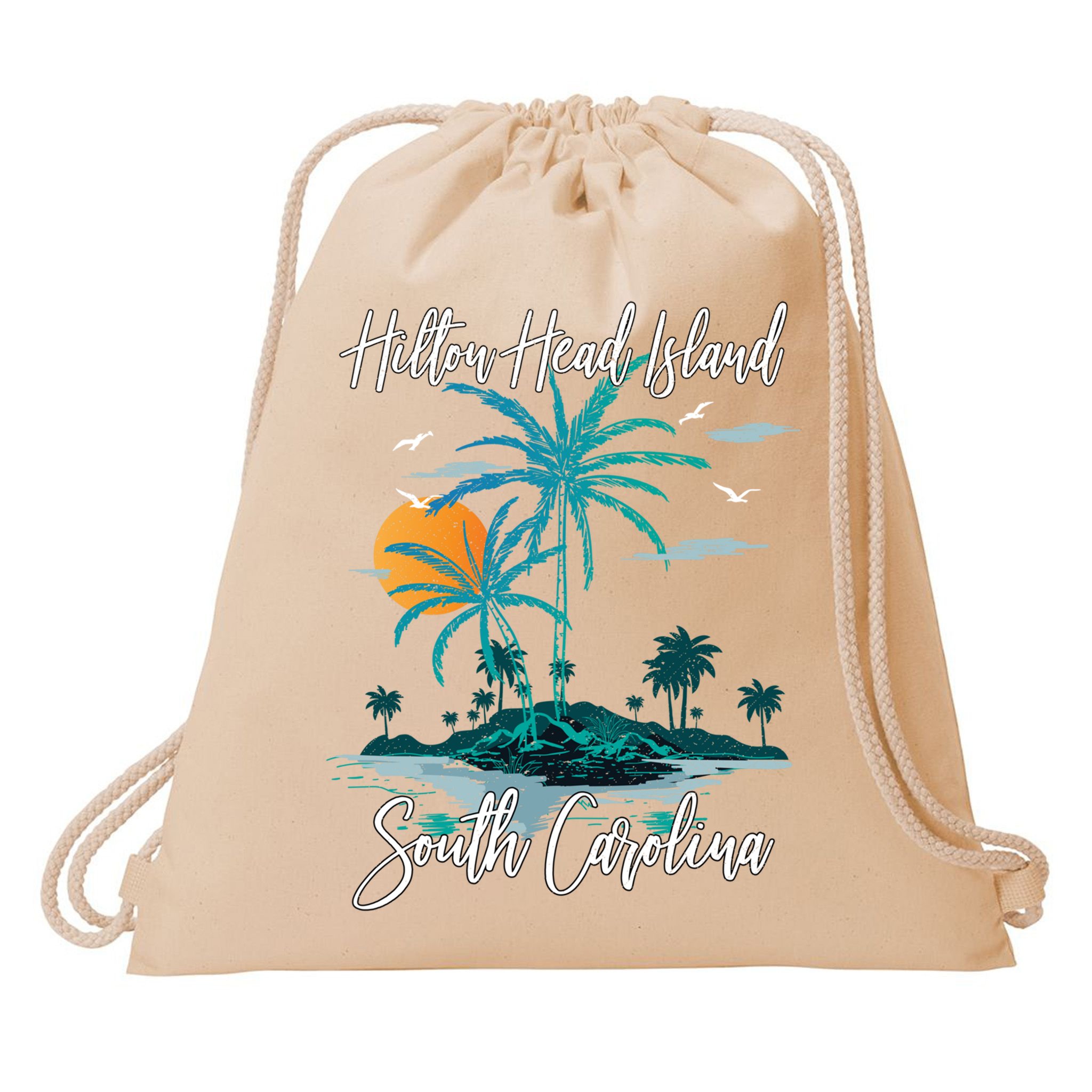 Summer Vacation Retro South Carolina Hilton Head Island Gift Drawstring Bag