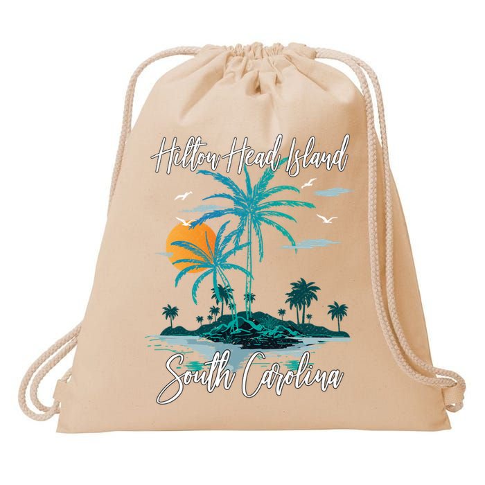 Summer Vacation Retro South Carolina Hilton Head Island Gift Drawstring Bag