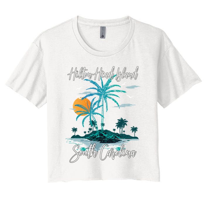 Summer Vacation Retro South Carolina Hilton Head Island Gift Women's Crop Top Tee