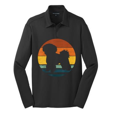 Shichon Vintage Retro Mom Dad Dog Silk Touch Performance Long Sleeve Polo