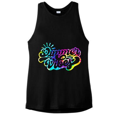 Summer Vibes Retro Colorful Trippy Style Ladies PosiCharge Tri-Blend Wicking Tank