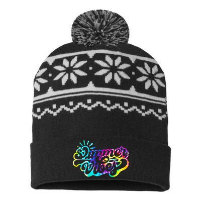 Summer Vibes Retro Colorful Trippy Style USA-Made Snowflake Beanie