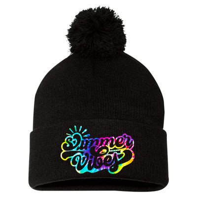 Summer Vibes Retro Colorful Trippy Style Pom Pom 12in Knit Beanie