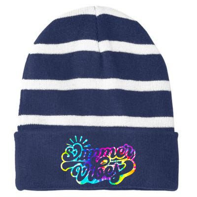 Summer Vibes Retro Colorful Trippy Style Striped Beanie with Solid Band