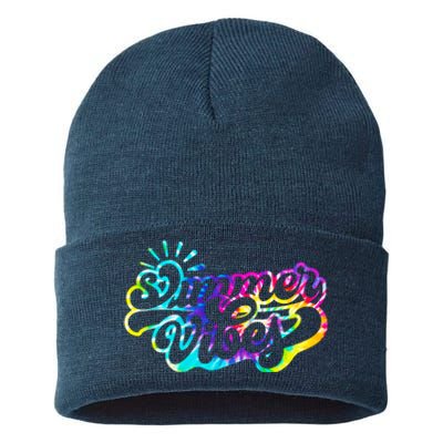 Summer Vibes Retro Colorful Trippy Style Sustainable Knit Beanie