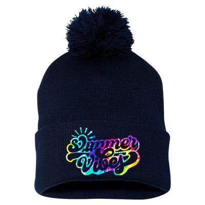 Summer Vibes Retro Colorful Trippy Style Pom Pom 12in Knit Beanie