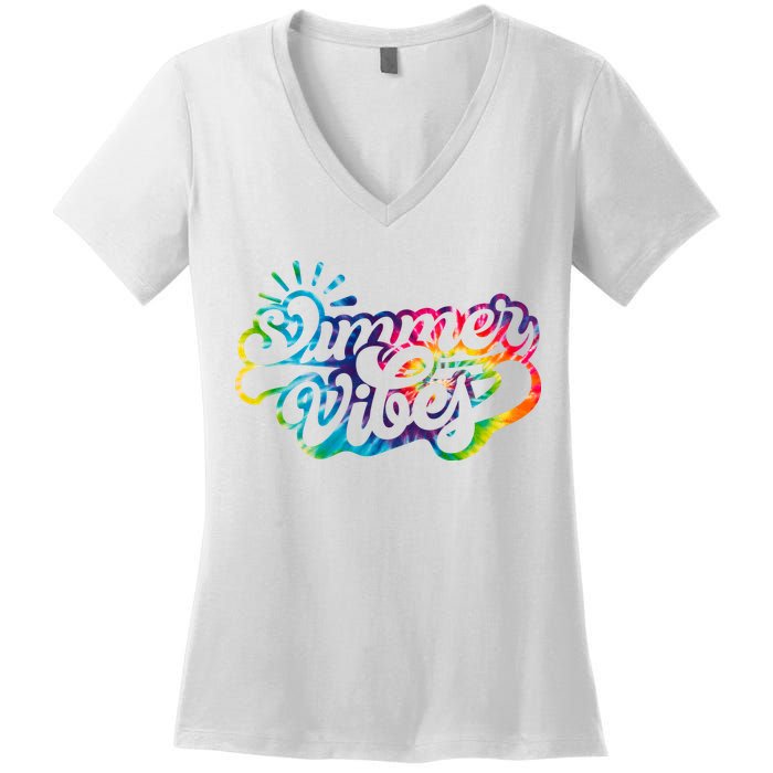 Summer Vibes Retro Colorful Trippy Style Women's V-Neck T-Shirt