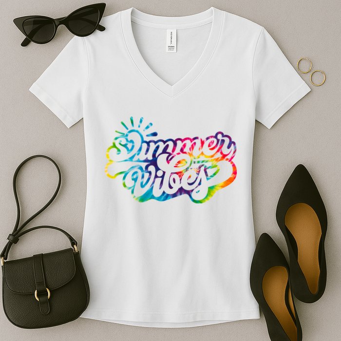 Summer Vibes Retro Colorful Trippy Style Women's V-Neck T-Shirt
