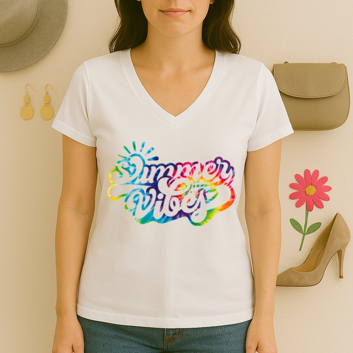 Summer Vibes Retro Colorful Trippy Style Women's V-Neck T-Shirt