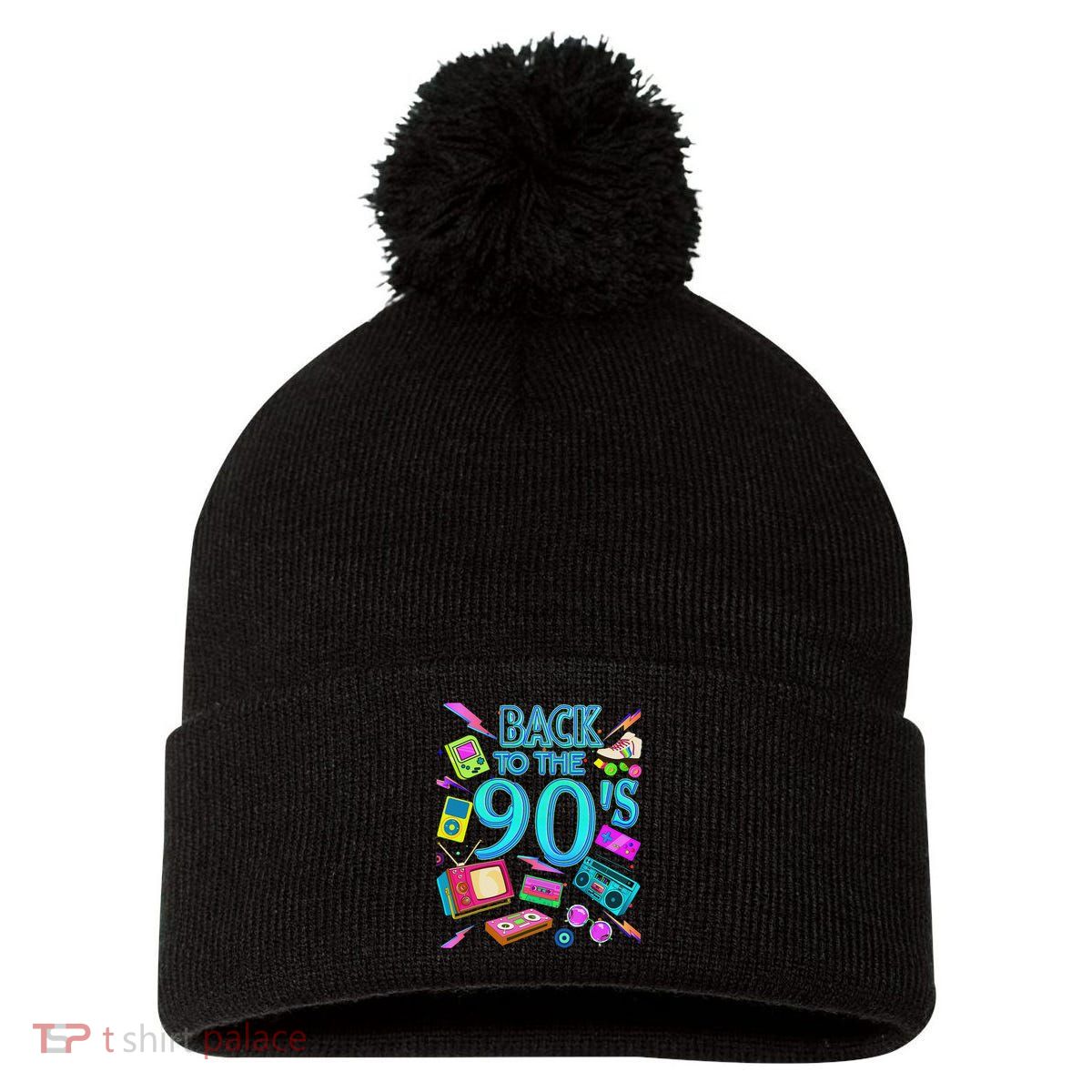 S Vintage Retro Back To 90's Design Pom Pom 12in Knit Beanie