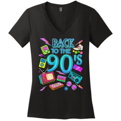 S Vintage Retro Back To 90's Design Women's V-Neck T-Shirt