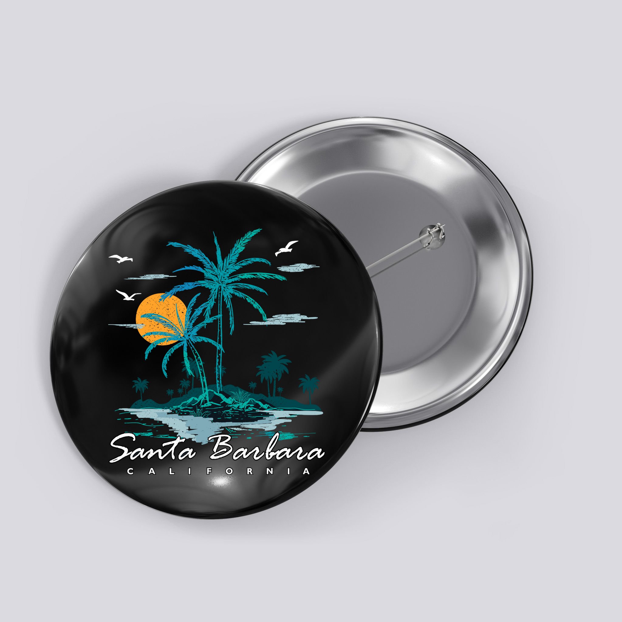 Summer Vacation Retro Sunset California Santa Barbara Button
