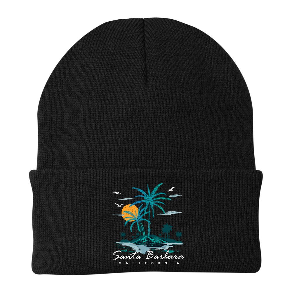 Summer Vacation Retro Sunset California Santa Barbara Beanie