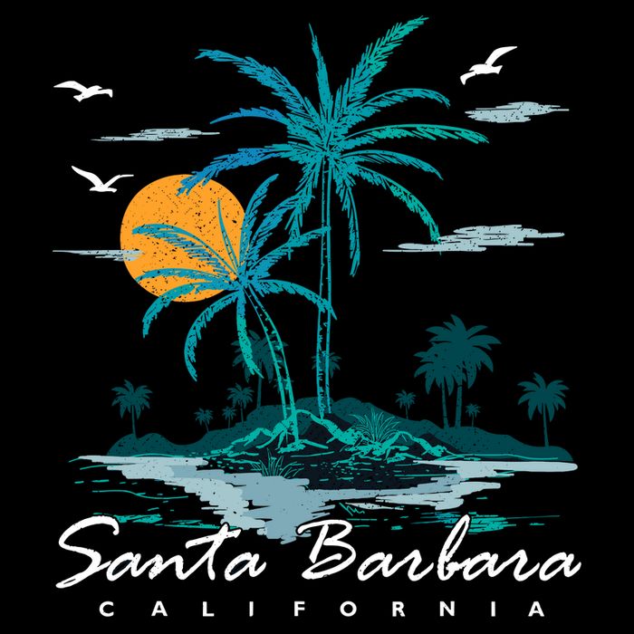Summer Vacation Retro Sunset California Santa Barbara Drawstring Bag