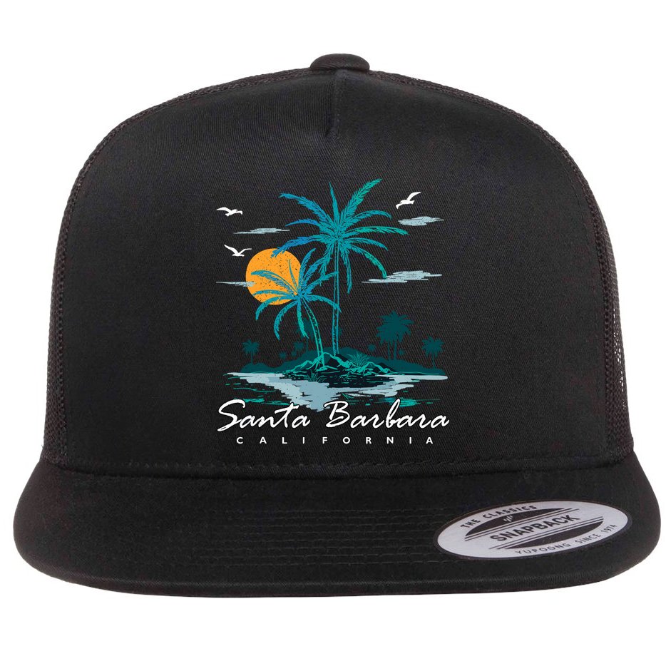 Summer Vacation Retro Sunset California Santa Barbara Flat Bill Trucker Hat