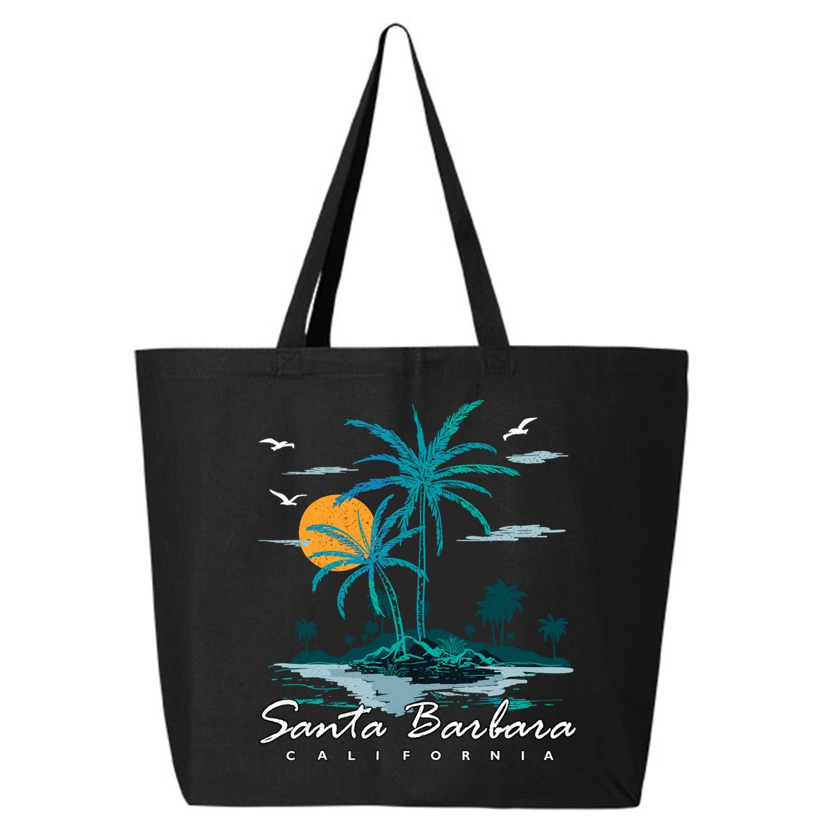 Summer Vacation Retro Sunset California Santa Barbara 25L Jumbo Tote