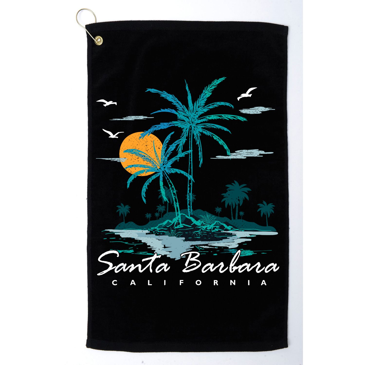 Summer Vacation Retro Sunset California Santa Barbara Golf Towel