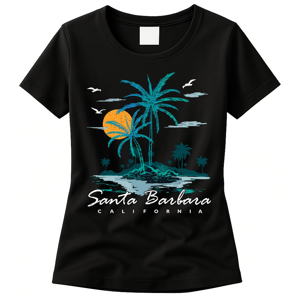 Summer Vacation Retro Sunset California Santa Barbara Womens T-Shirt