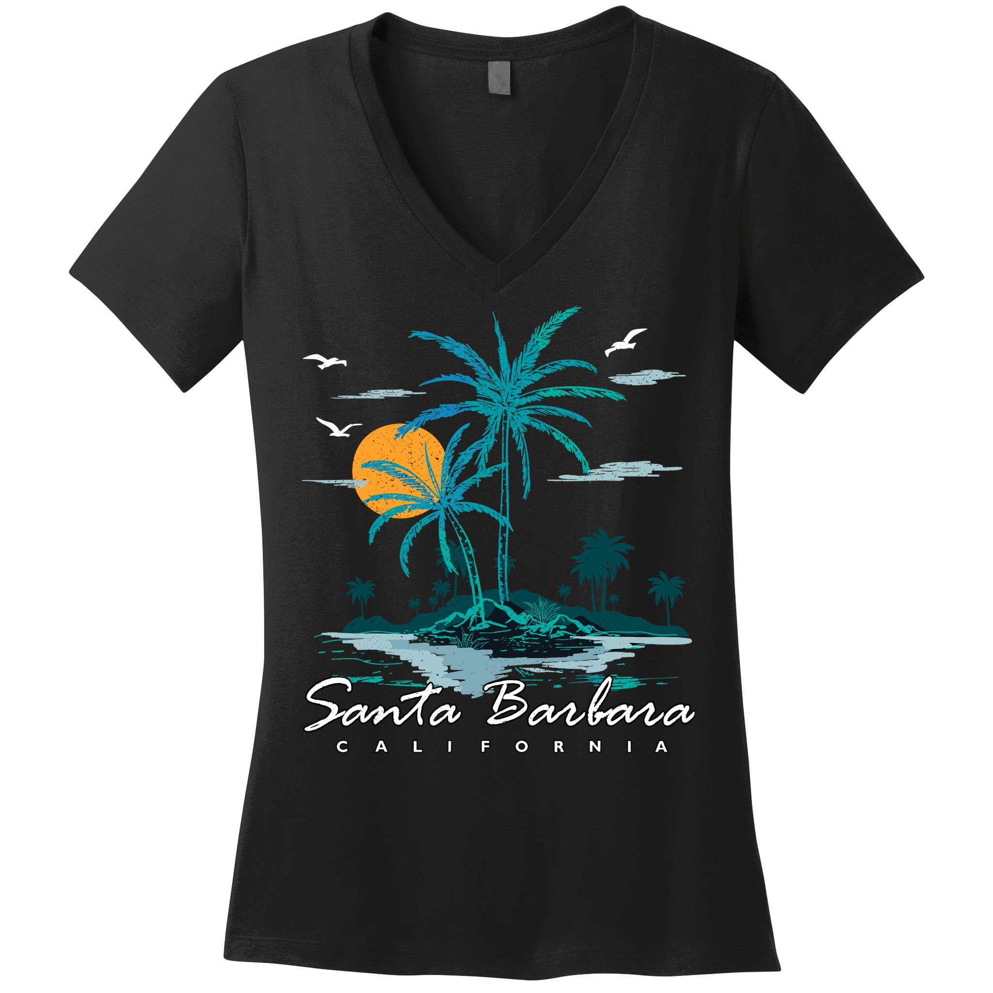 Summer Vacation Retro Sunset California Santa Barbara Women's V-Neck T-Shirt