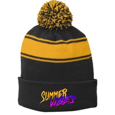 Summer Vibes Retro Stripe Pom Pom Beanie