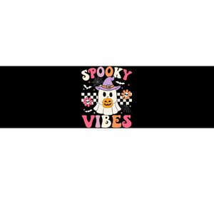 Spooky Vibes Retro Ghost Holding Pumpkin Halloween Bumper Sticker