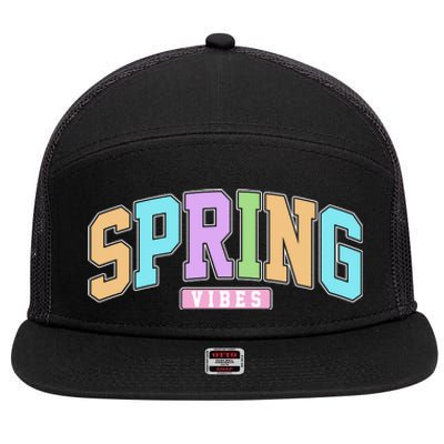 Spring Vibes Retro Varsity 7 Panel Mesh Trucker Snapback Hat