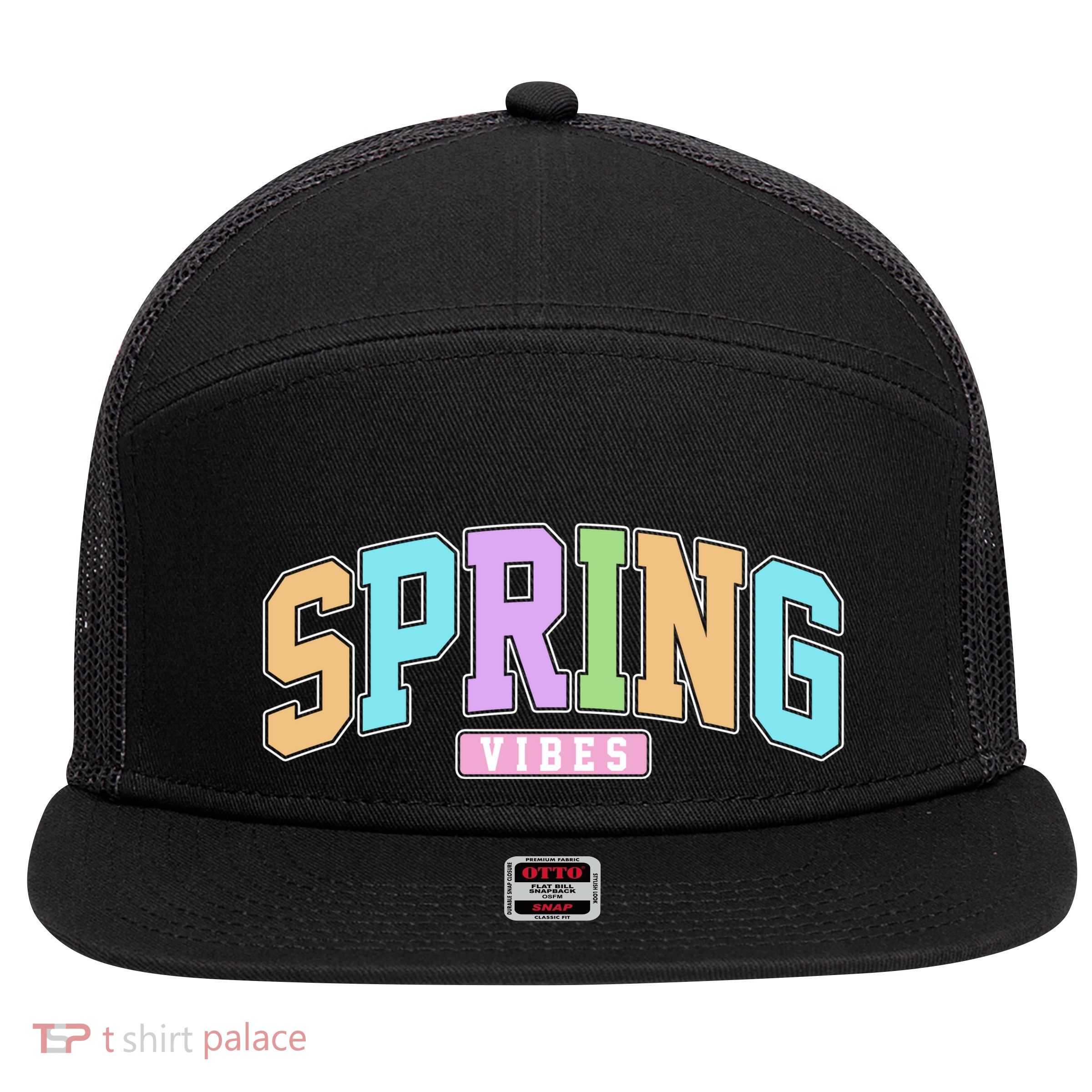 Spring Vibes Retro Varsity 7 Panel Mesh Trucker Snapback Hat