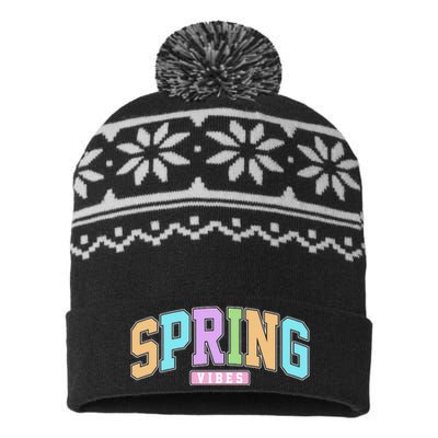 Spring Vibes Retro Varsity USA-Made Snowflake Beanie