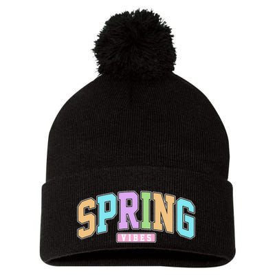Spring Vibes Retro Varsity Pom Pom 12in Knit Beanie